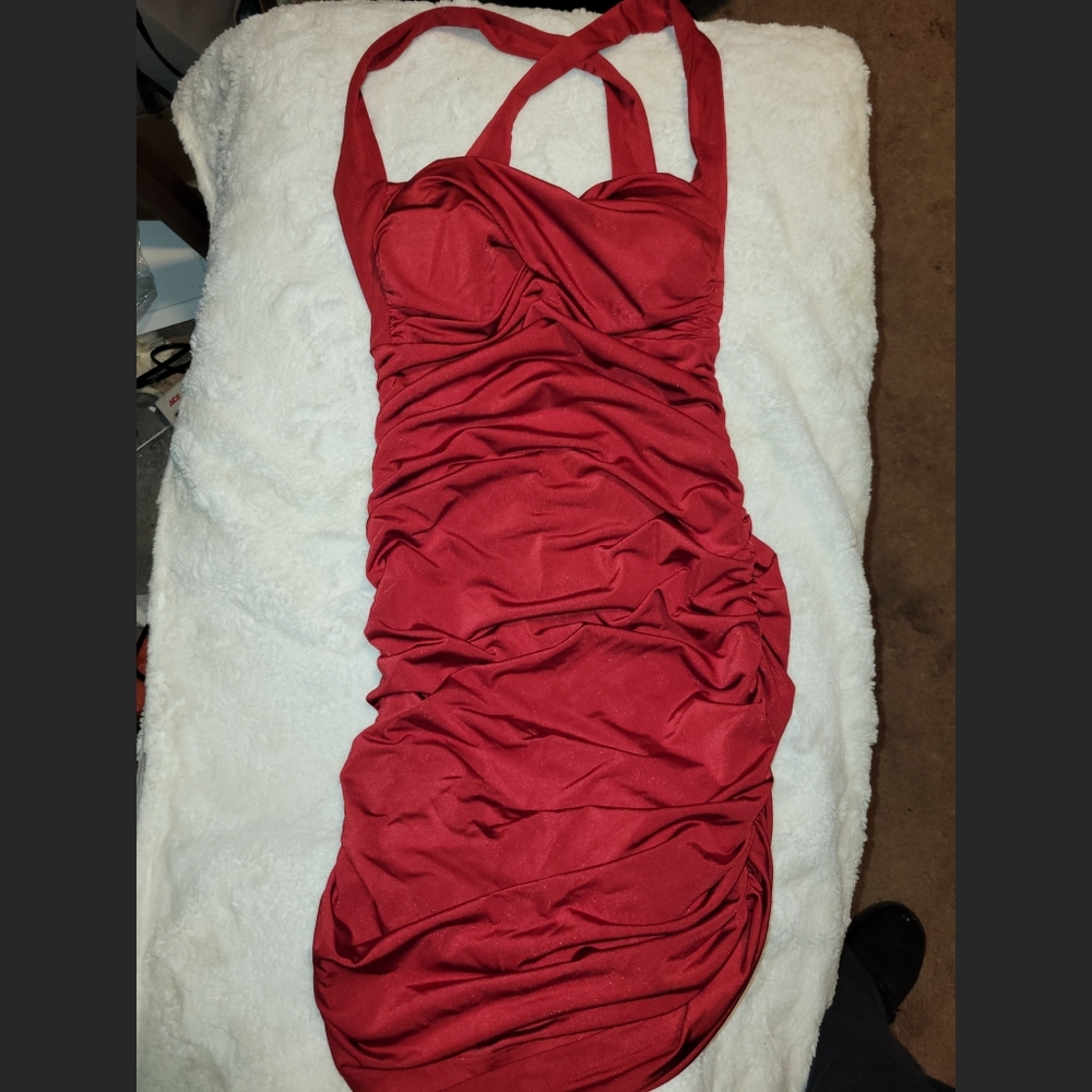 Slinky red mini dress